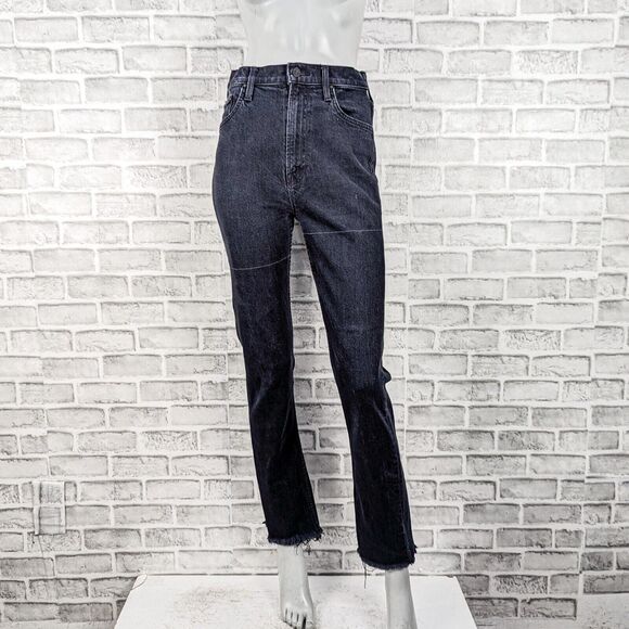 MOTHER Superior The Rider Skimp High Rise Jeans Distressed fade black size 28 - Picture 1 of 14